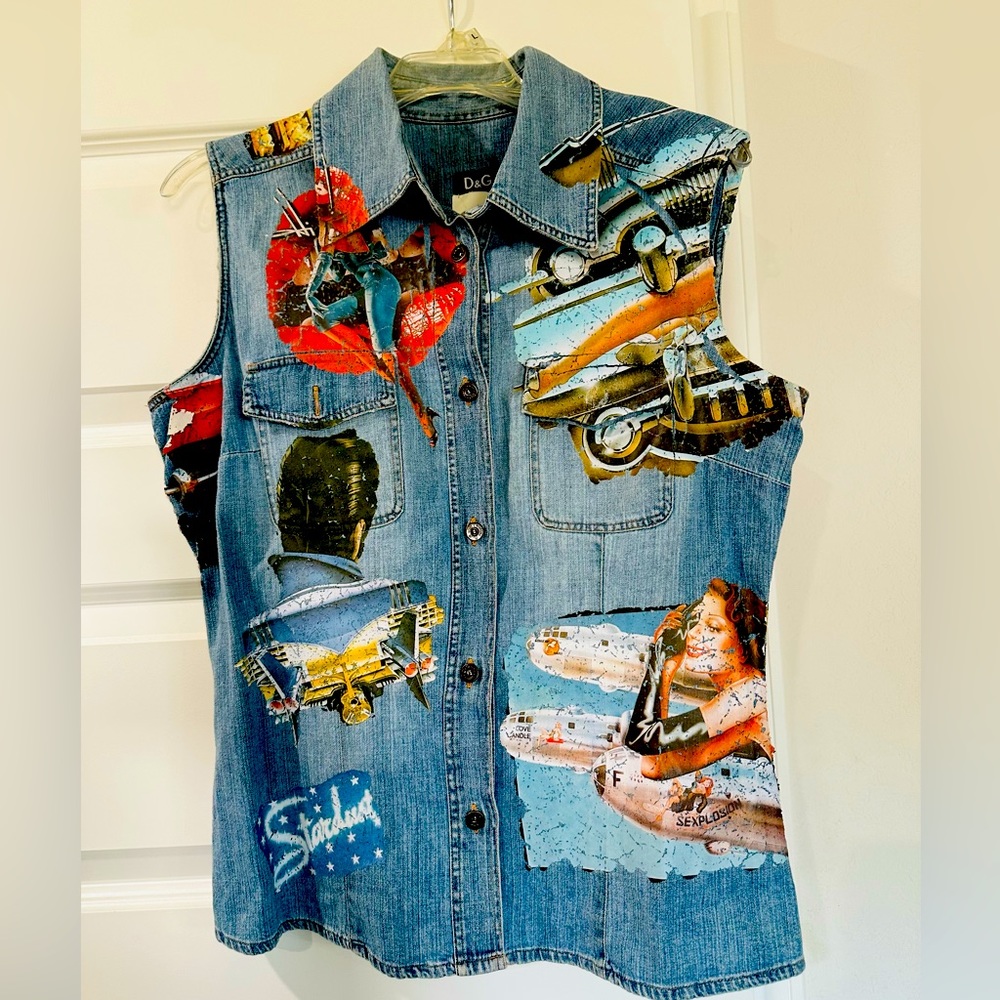 Made in Italy Dolce & Gabbana Jean Button Vintage Jacket Pin Up Retro Vest Top